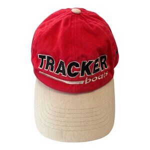 Tracker Boats Embroidered Cap – Red & Beige Cotton Hat – Adjustable Strap – 100%